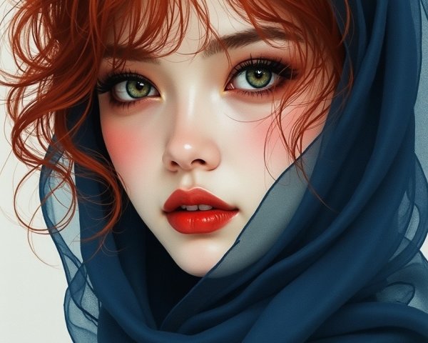 Portrait of a Young Woman with Red Hair and Hijab