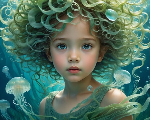 Underwater Scene with Girl and Jellyfish Elements