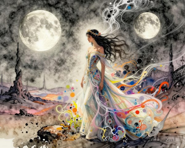 Watercolor Fantasy Scene with Colorful Smoke Effects