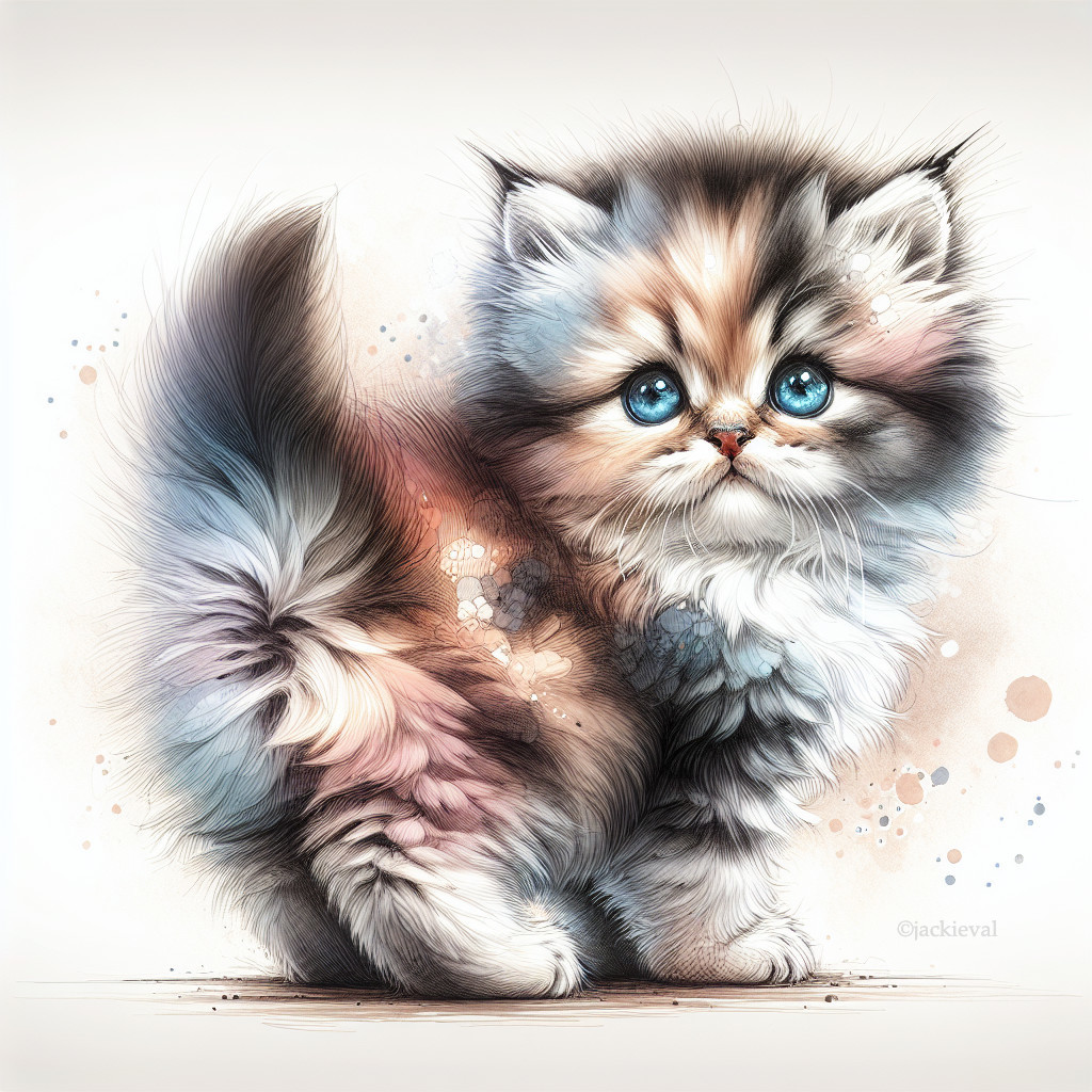 Fluffy Kitten with Cream, Orange, and Gray Fur