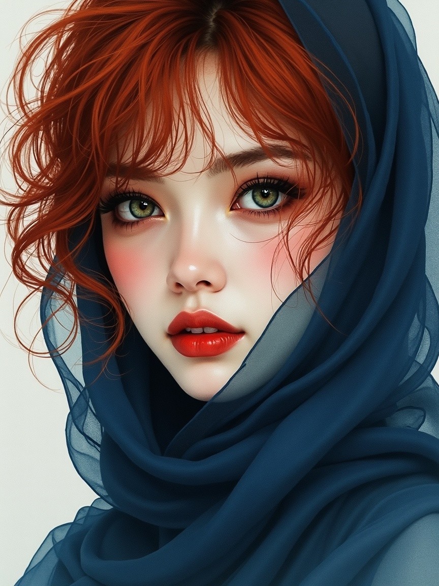 Portrait of a Young Woman with Red Hair and Hijab