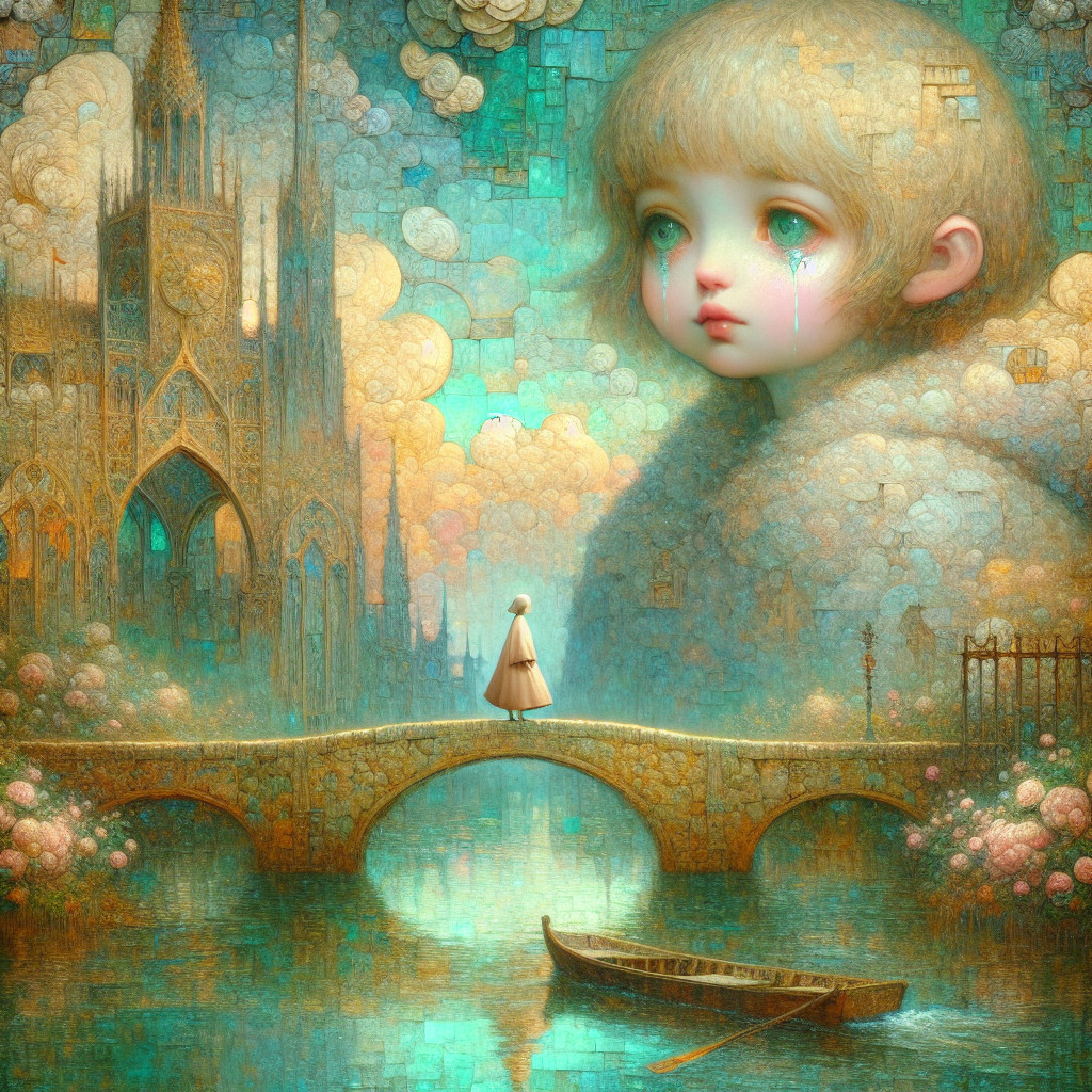 Ethereal Landscape with Serene Girl and Gothic Cathedral
