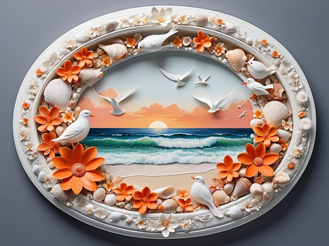 Vibrant Coastal Scene with Sunset and Birds