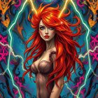 Ethereal Woman with Red Hair in Mystical Setting