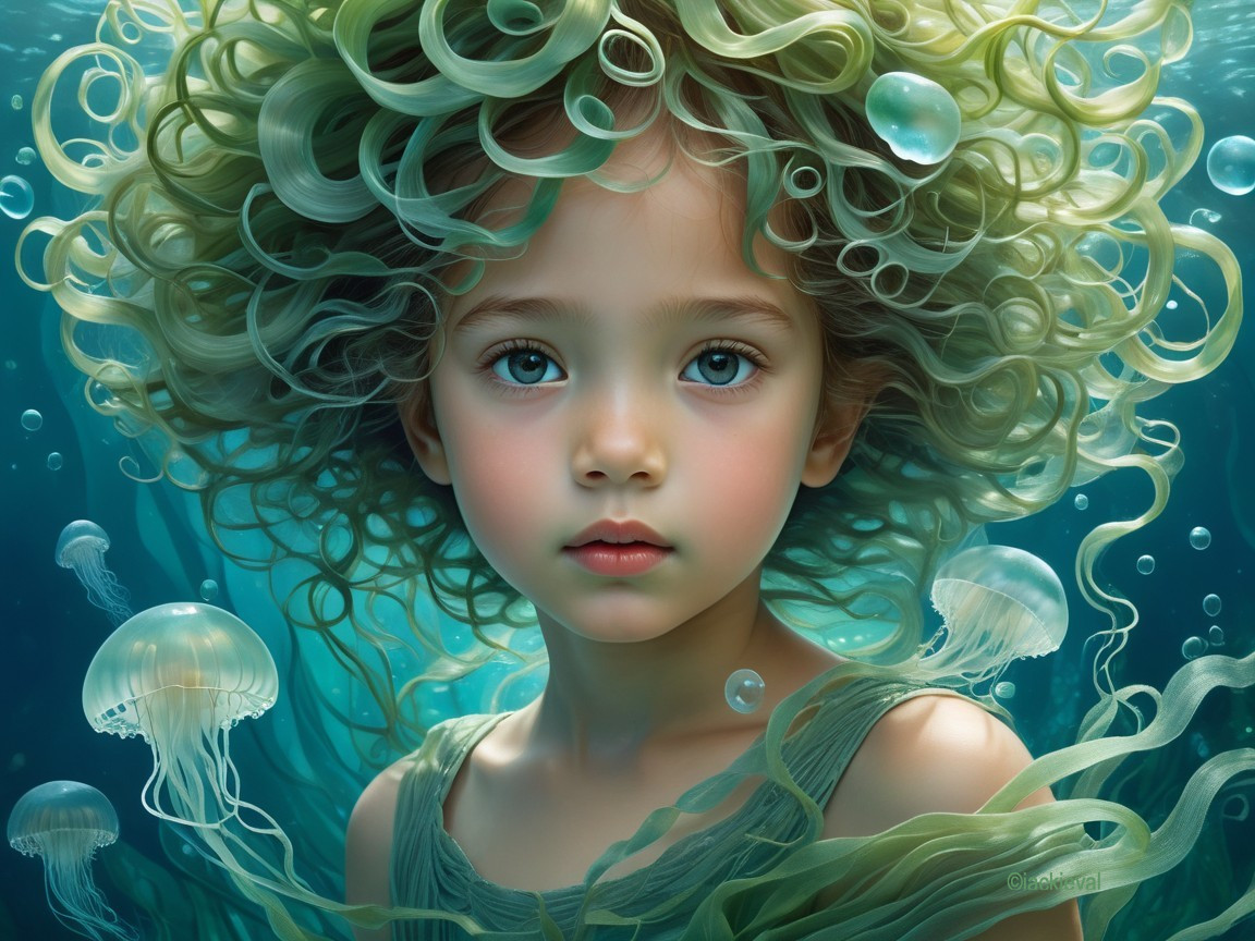 Underwater Scene with Girl and Jellyfish Elements