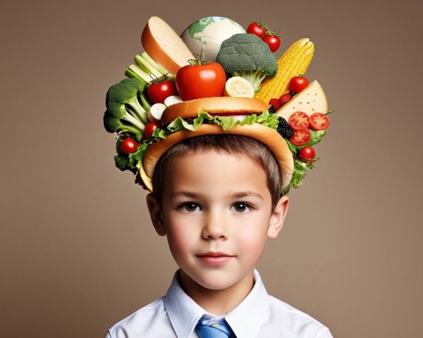Playful Boy Wears Whimsical Food-Themed Hat