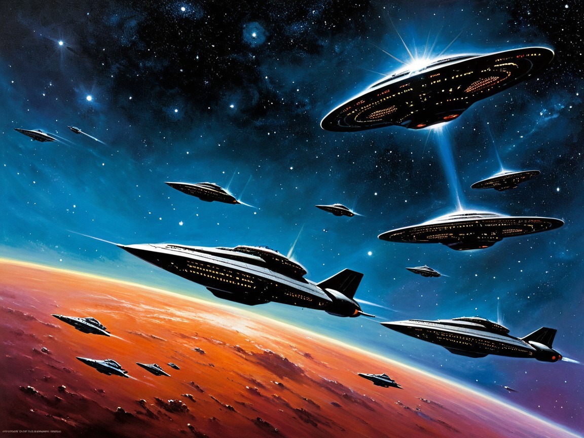 Futuristic Spacecraft in a Vibrant Cosmic Scene