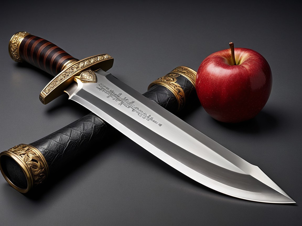Intricately Designed Dagger and Red Apple Display