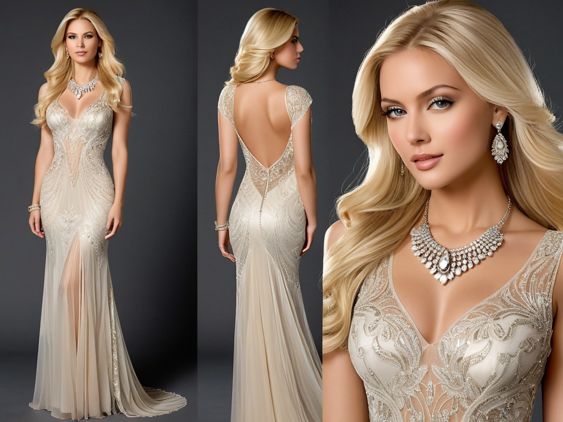 Elegant Champagne Gown with Beadwork and Slit