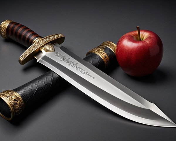 Intricately Designed Dagger and Red Apple Display