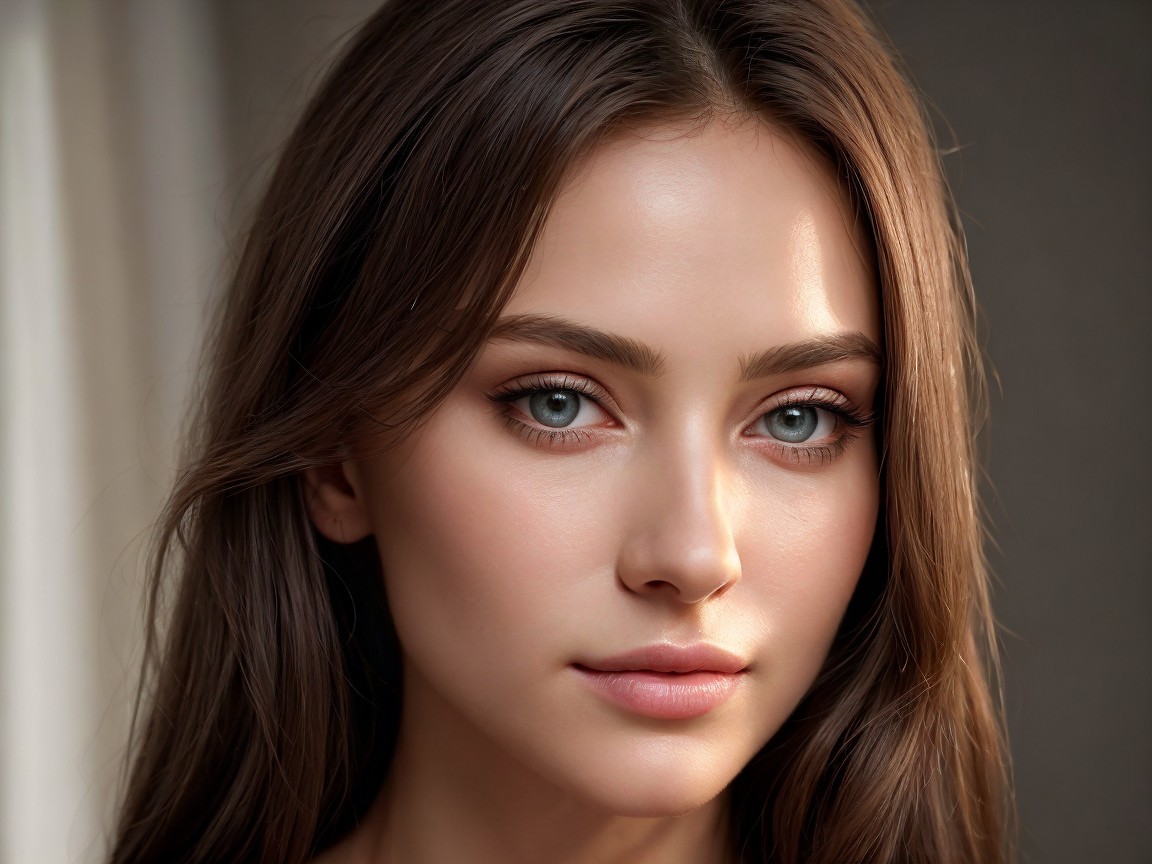 Close-Up Portrait of a Young Woman with Blue Eyes