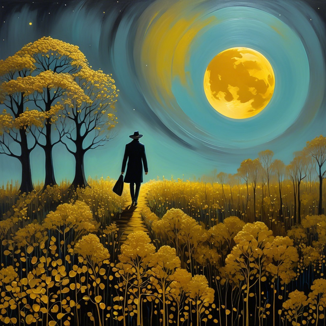 Man in Black Coat Walking Through Yellow Flower Field