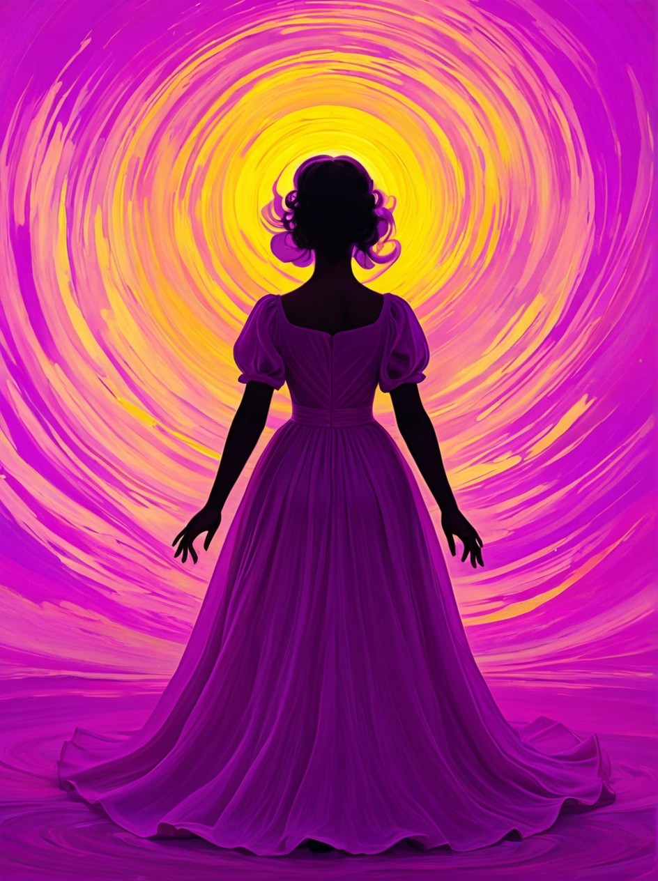 Silhouette of a Woman in Flowing Purple Gown