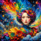 Vibrant Digital Illustration of a Colorful Woman