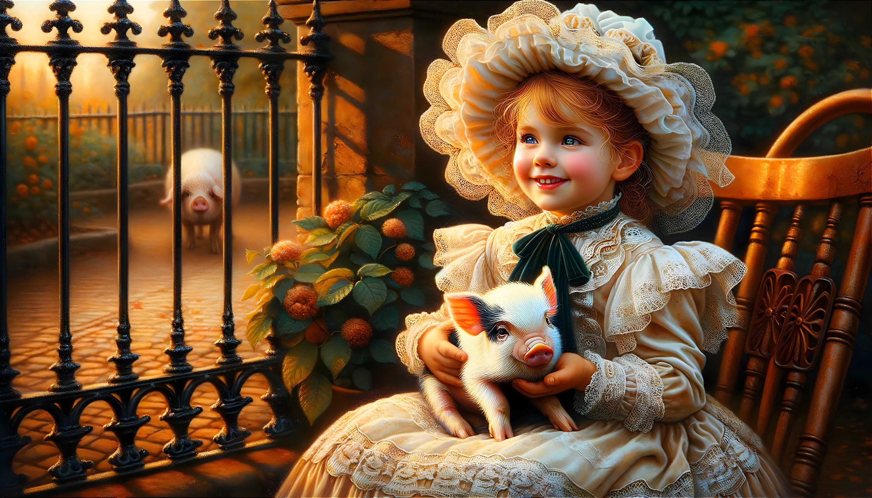 Innocent Joy: A Victorian Petting Zoo Portrait