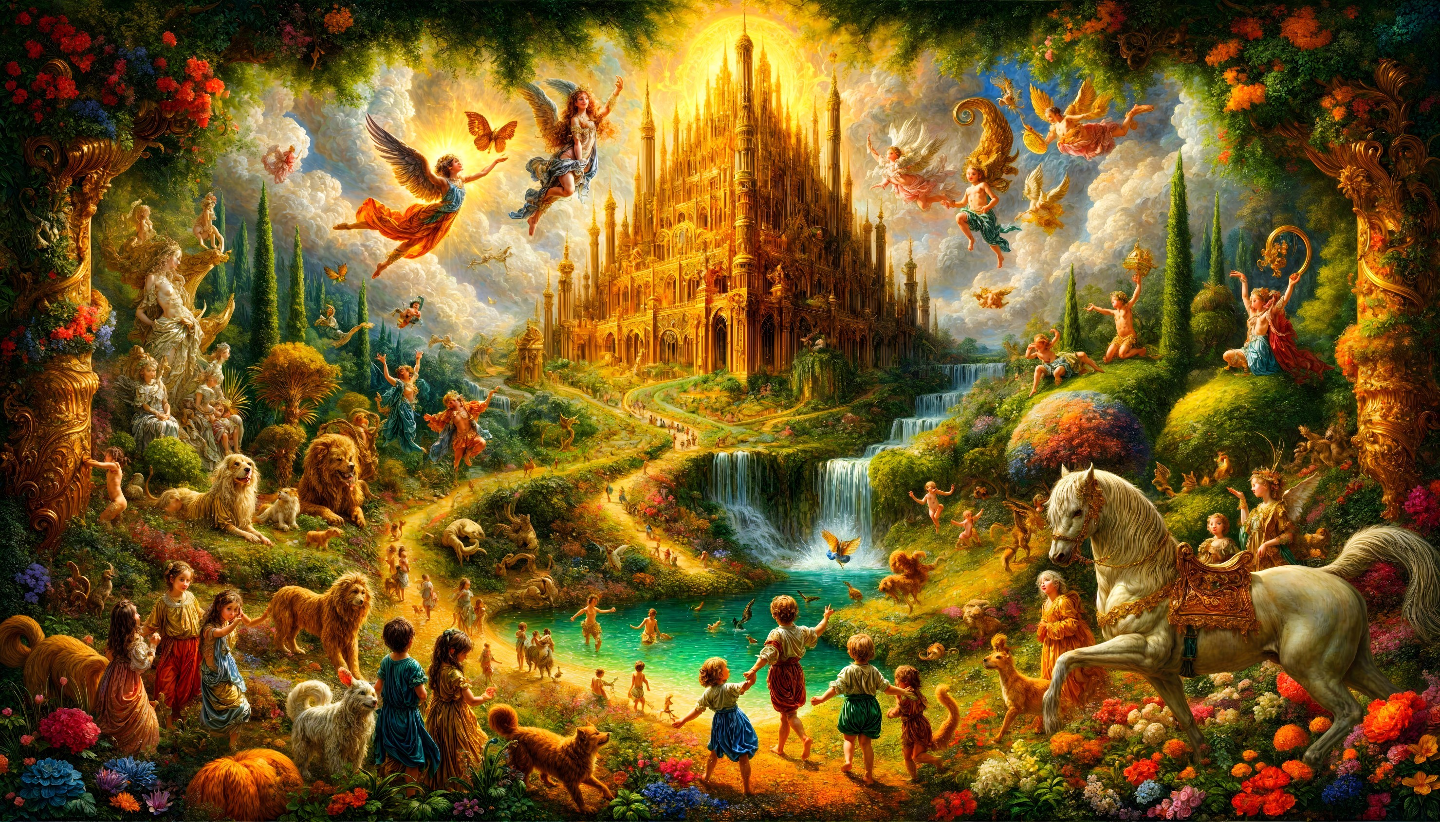 Vibrant Landscape with Enchanting Creatures and Castle