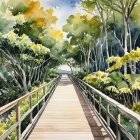 Wooden Boardwalk Surrounded by Lush Greenery
