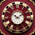 Ornate wall clock with red background and gold accents