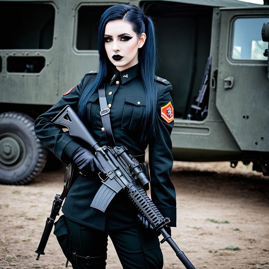 Military Figure in Dark Green Uniform with Assault Rifle