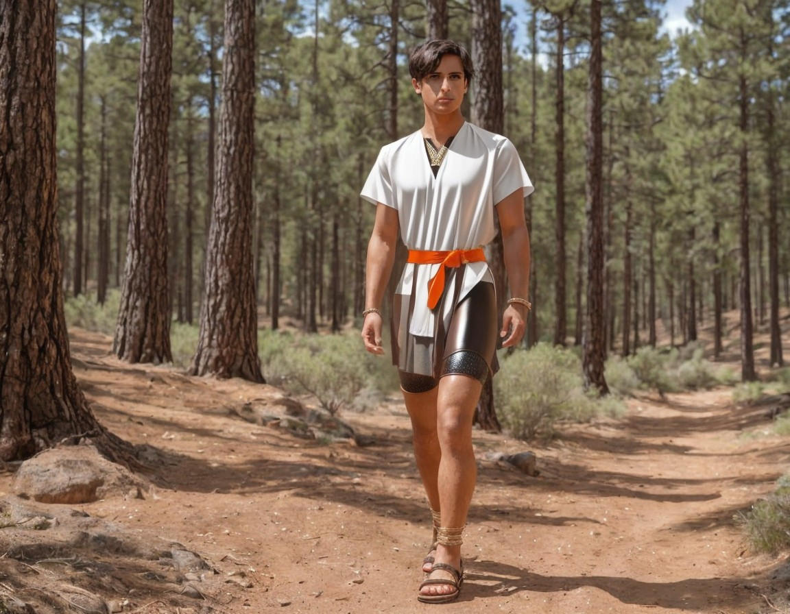 Confident Individual in Stylish Outfit on Forest Path