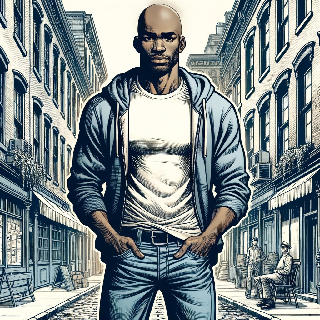 Muscular Man in Urban Street with Vintage Buildings