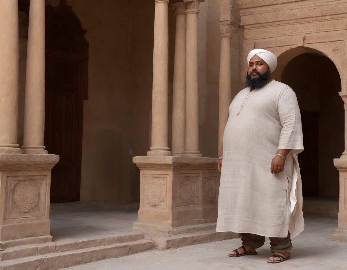 Man in Traditional Outfit Amidst Historic Architecture