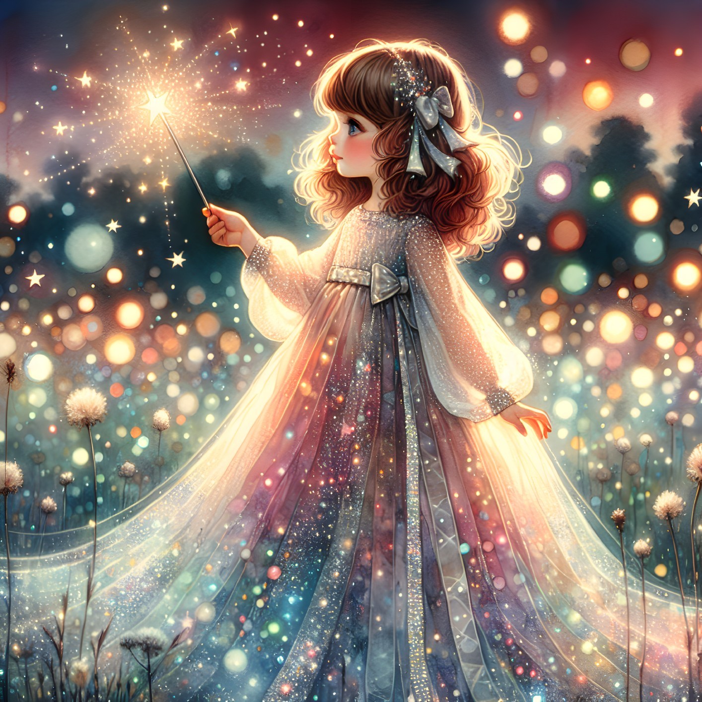 Whimsical Scene of a Girl in a Dreamy Field