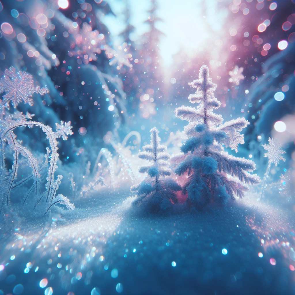 Serene winter landscape with frosted trees and snow