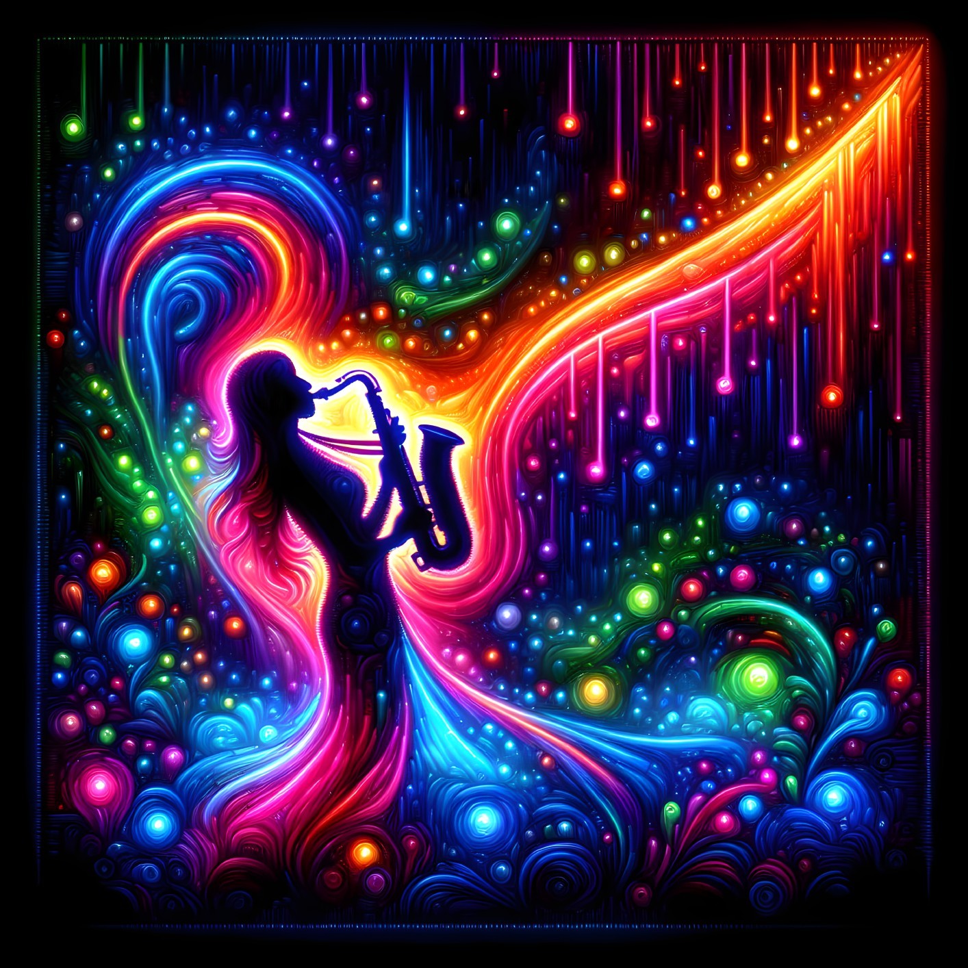 Abstract Silhouette of Saxophonist with Colorful Background