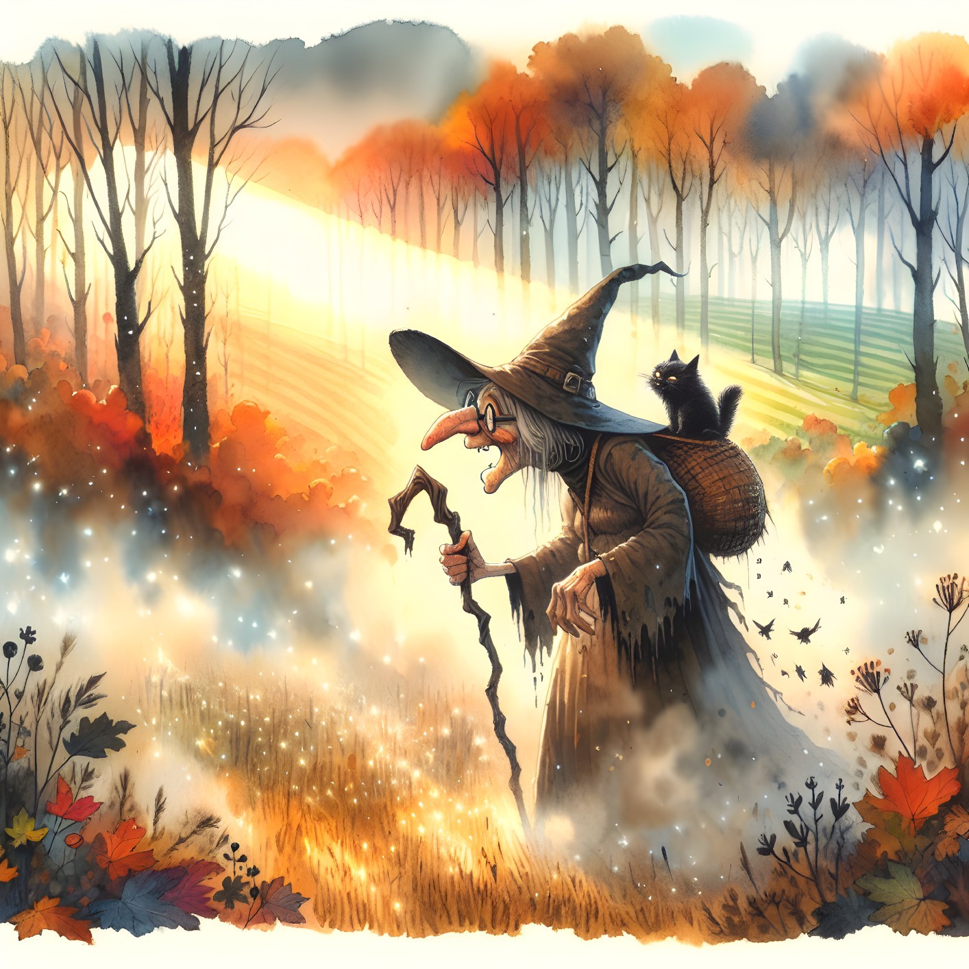 Whimsical Witch in an Enchanted Autumn Forest