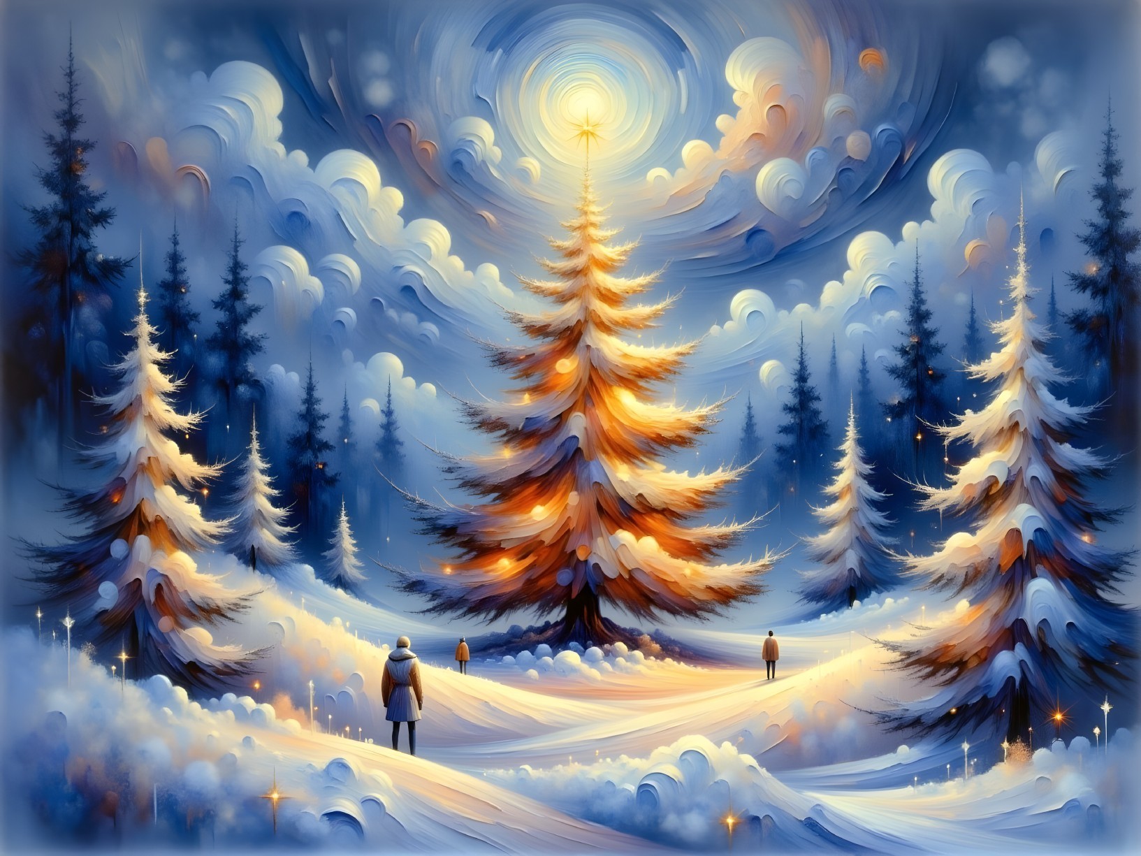 Winter Landscape with Christmas Tree and Snowy Atmosphere