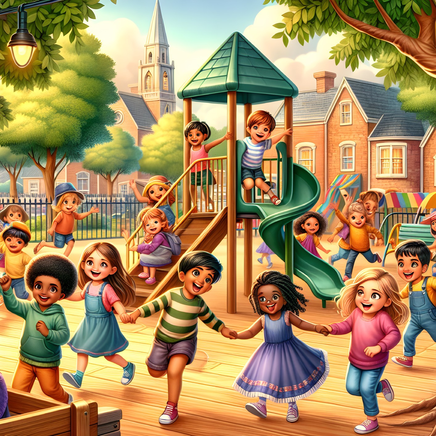 Vibrant Playground Scene with Joyful Children