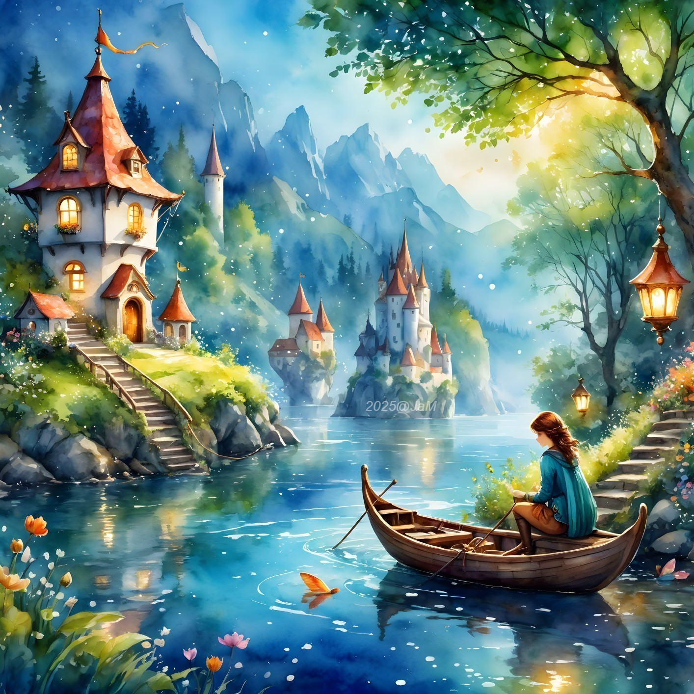 Picturesque River with Cottages and Lush Scenery