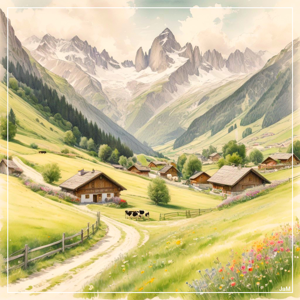 Serene Alpine Landscape with Snow-Capped Mountains
