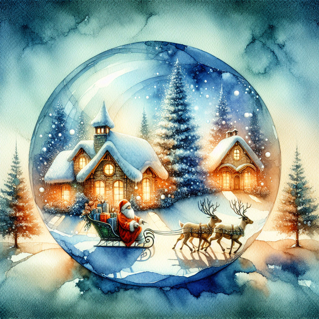 Whimsical Winter Scene in a Snow Globe with Santa