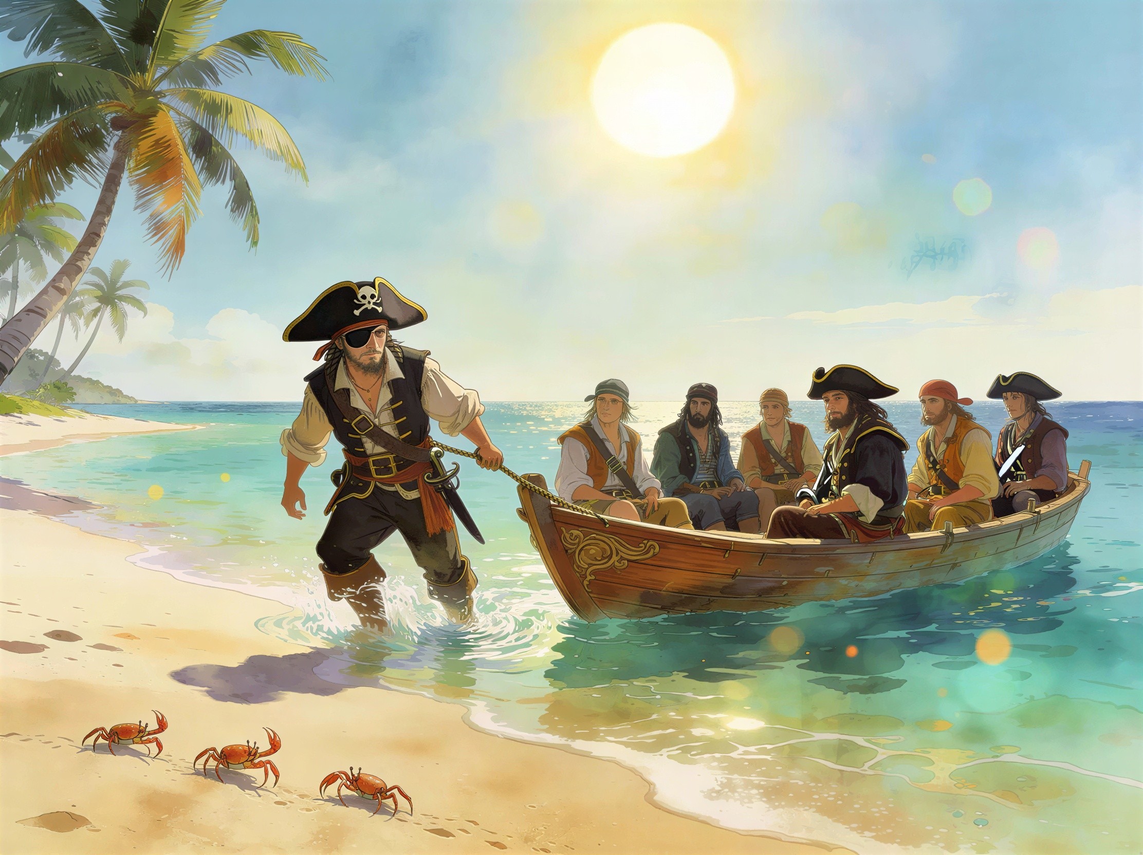 Digital Painting of a Pirate on a Tropical Beach