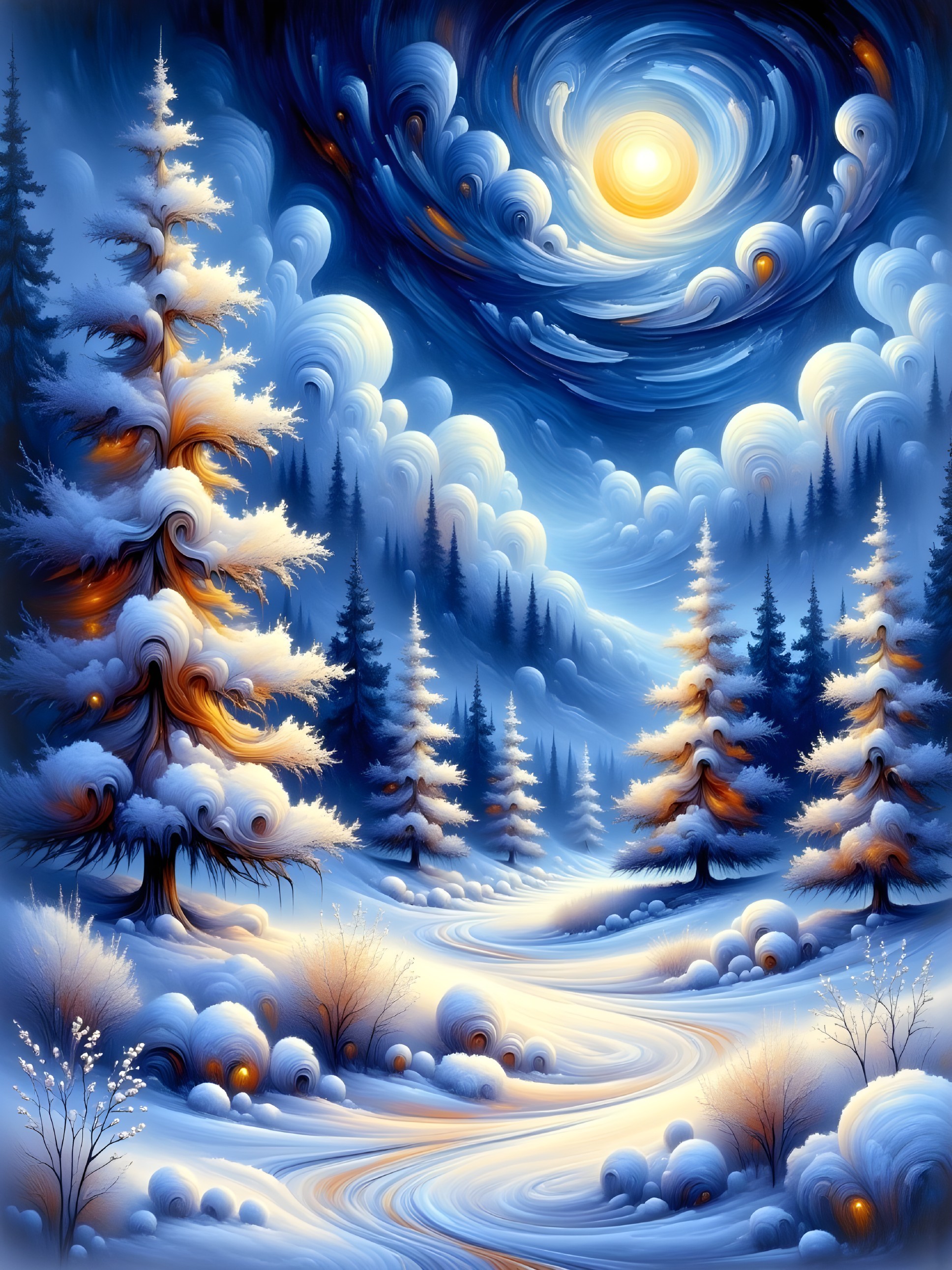 Serene Winter Landscape with Snow-Covered Trees