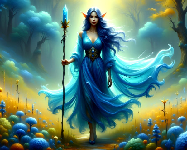 Ethereal Elf Woman in Magical Forest Setting