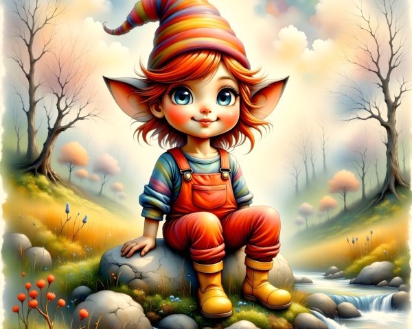 Charming Baby Elf in Whimsical Fantasy Landscape