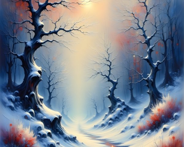 Magical Winter Landscape with Illuminated Snow Path