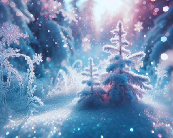 Serene winter landscape with frosted trees and snow