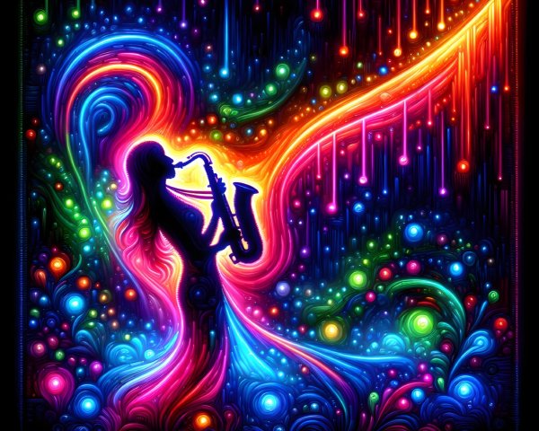 Abstract Silhouette of Saxophonist with Colorful Background
