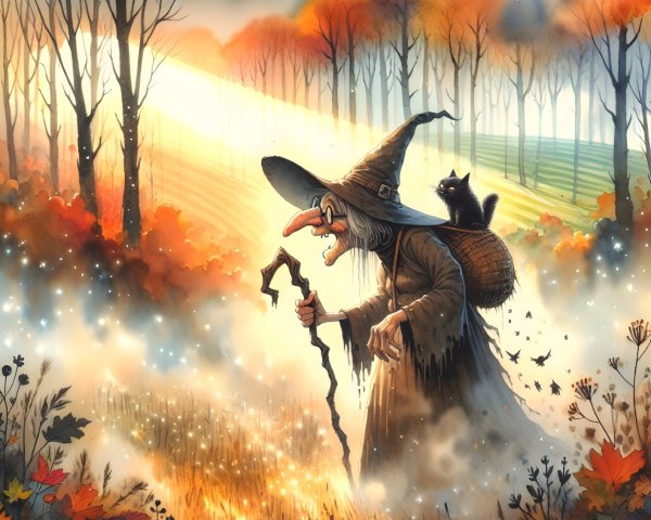 Whimsical Witch in an Enchanted Autumn Forest