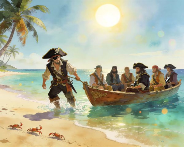 Digital Painting of a Pirate on a Tropical Beach