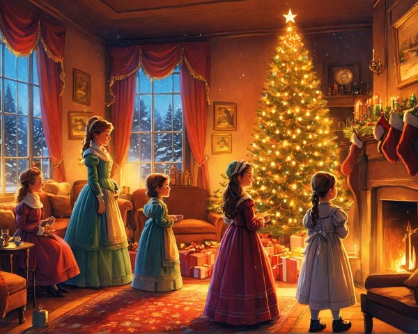 Cozy Family Christmas Scene with Vintage Decor