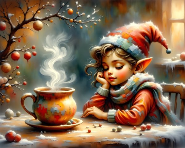 Whimsical Winter Scene with Young Girl and Cozy Decor