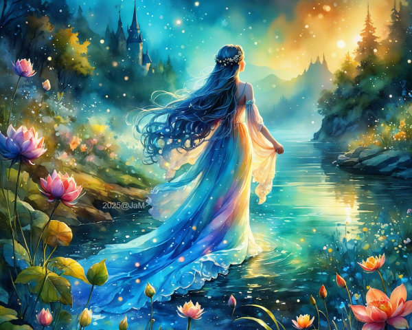 Magical Landscape with Woman by Serene River