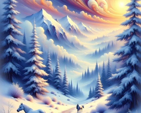 Fantastical Winter Wonderland with Celestial Sky