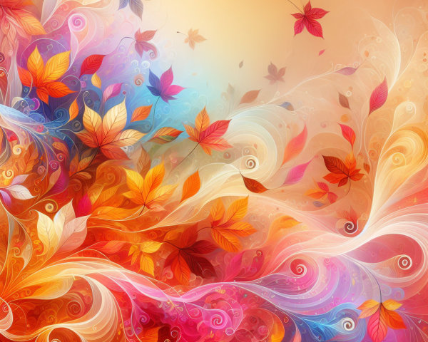 Vibrant Autumn Leaves in Swirling Colors and Patterns