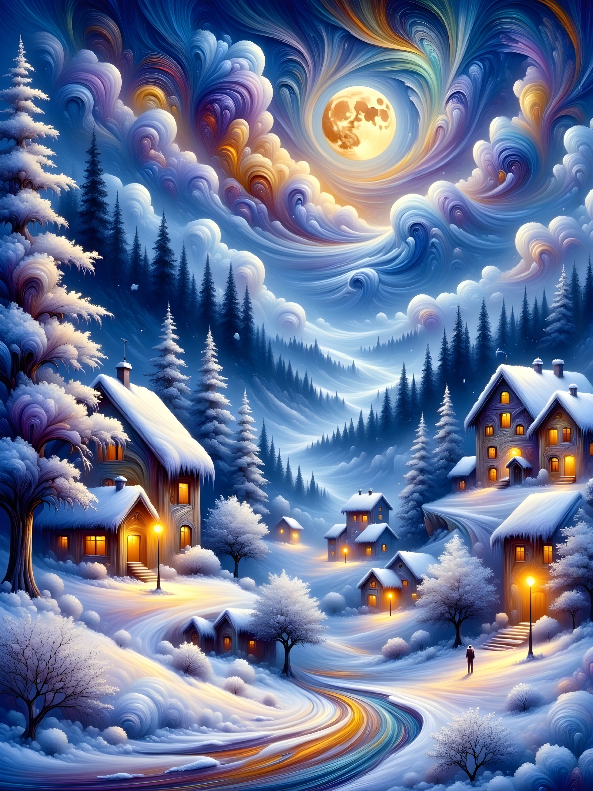 Whimsical Winter Landscape with Snow-Covered Homes